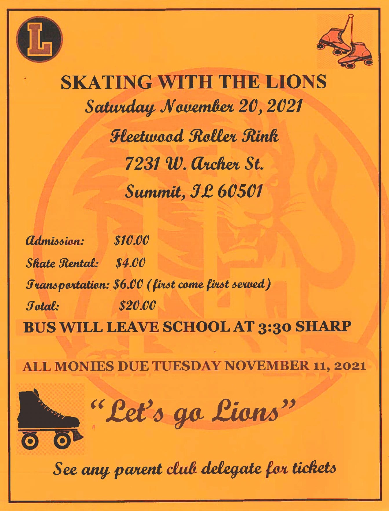 Skating with the Lions November 20th